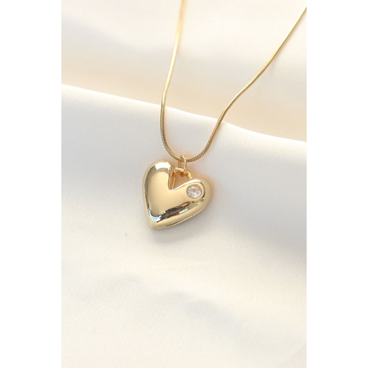 316L Steel Gold Color Single Stone Heart Necklace - TJ-BKO8508 316L Steel Gold Color Single Stone Heart Necklace - TJ-BKO8508