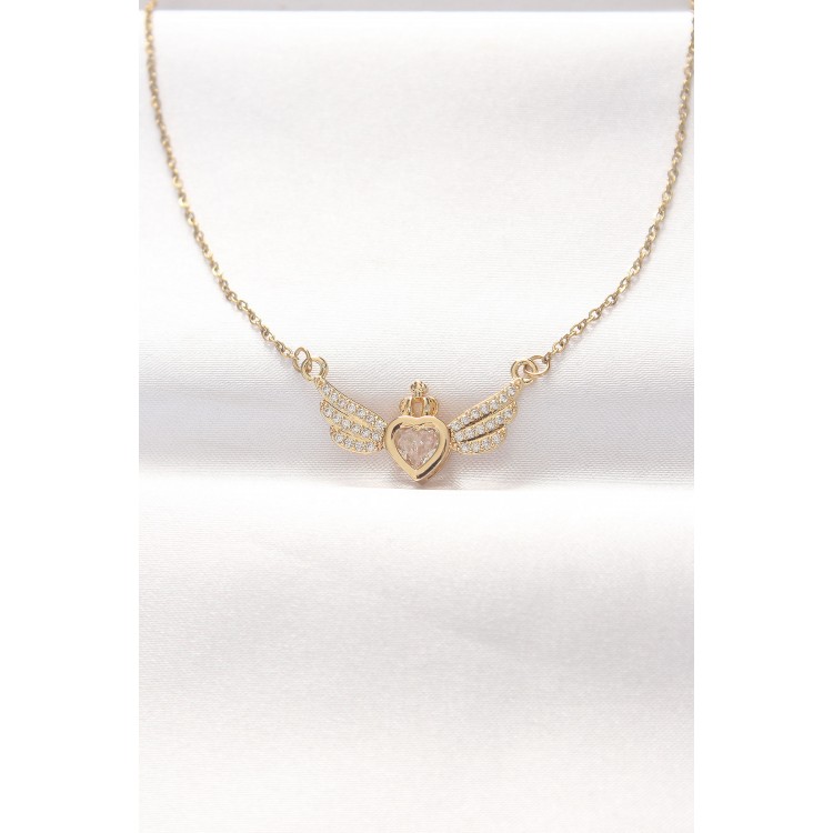 316L Steel Gold-Colored Zircon Stone Heart Wing Necklace - TJ-BKO8516 316L Steel Gold-Colored Zircon Stone Heart Wing Necklace - TJ-BKO8516