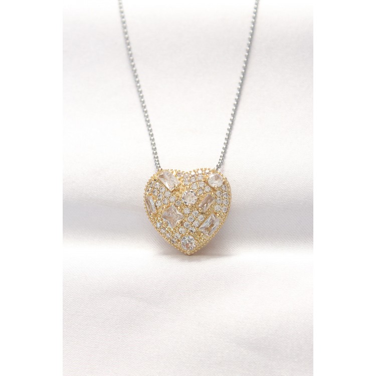 316L Steel Two-Tone Zircon Stone Heart Necklace - TJ-BKO8521 316L Steel Two-Tone Zircon Stone Heart Necklace - TJ-BKO8521