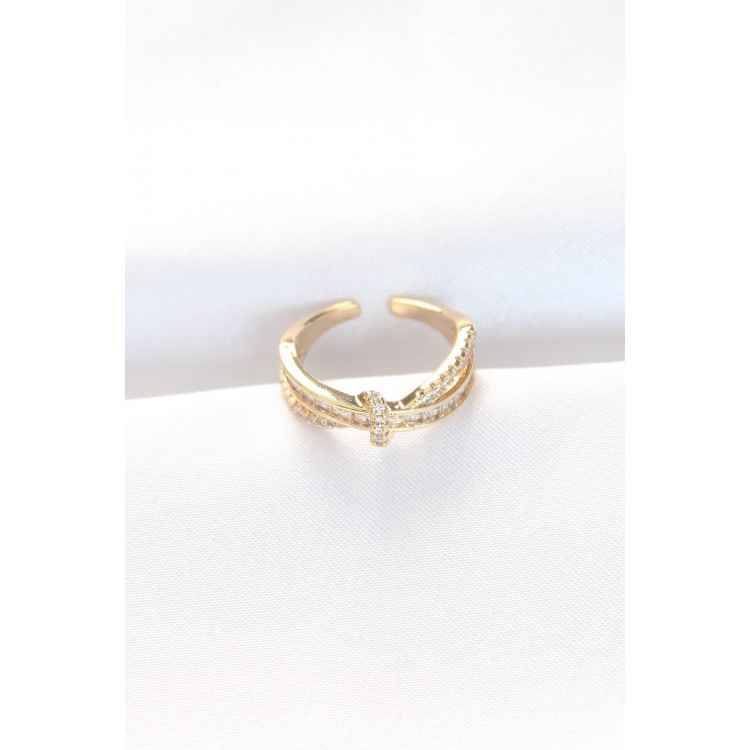 Twist Model Gold Color Zircon Stone Adjustable Ring - TJ-BYK3107 Twist Model Gold Color Zircon Stone Adjustable Ring - TJ-BYK3107