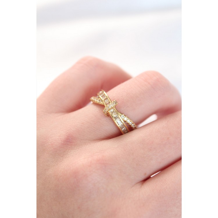 Twist Model Gold Color Zircon Stone Adjustable Ring - TJ-BYK3107