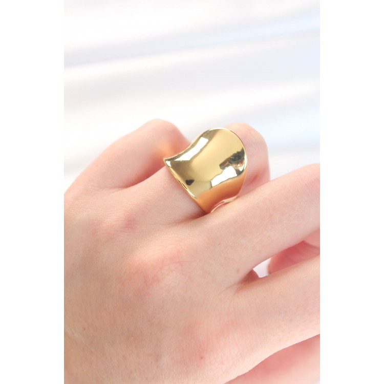 Gold Color Adjustable Curved Mirror Ring - TJ-BYK3115 Gold Color Adjustable Curved Mirror Ring - TJ-BYK3115