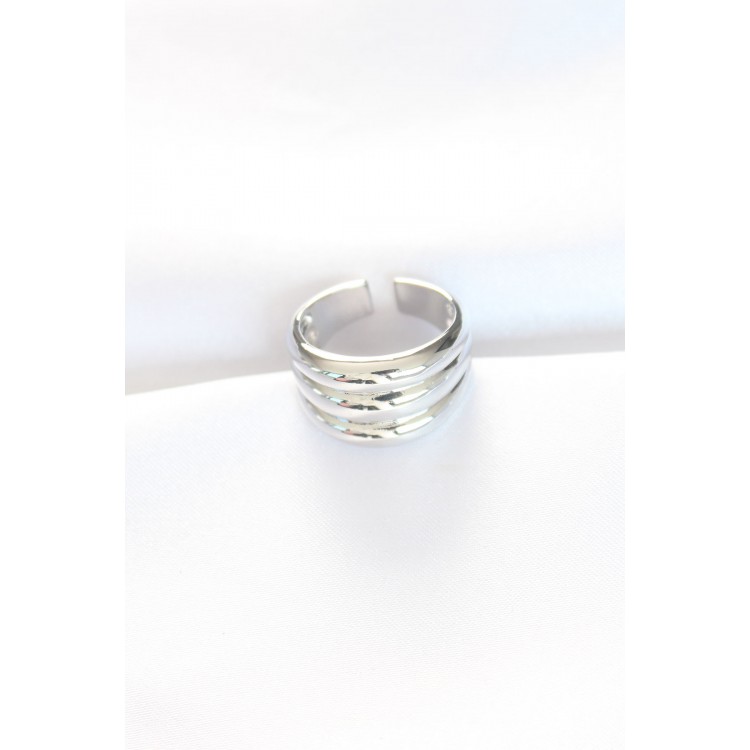 Silver Color Adjustable Striped Bezel Ring - TJ-BYK3118