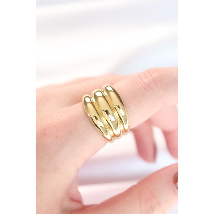 Gold Color Adjustable Striped Dome Ring - TJ-BYK3119 Gold Color Adjustable Striped Dome Ring - TJ-BYK3119