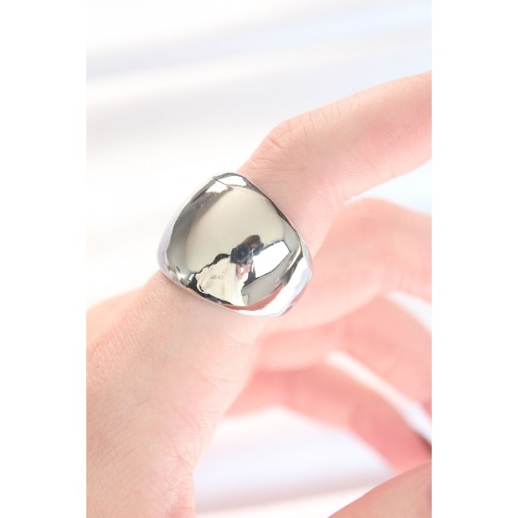 Silver Color Adjustable Curved Mirror Ring - TJ-BYK3122 Silver Color Adjustable Curved Mirror Ring - TJ-BYK3122