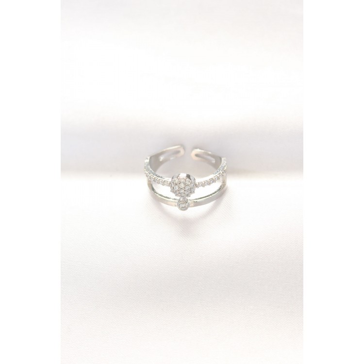 2-Piece Bead Design Silver Color Adjustable Ring - TJ-BYK3141