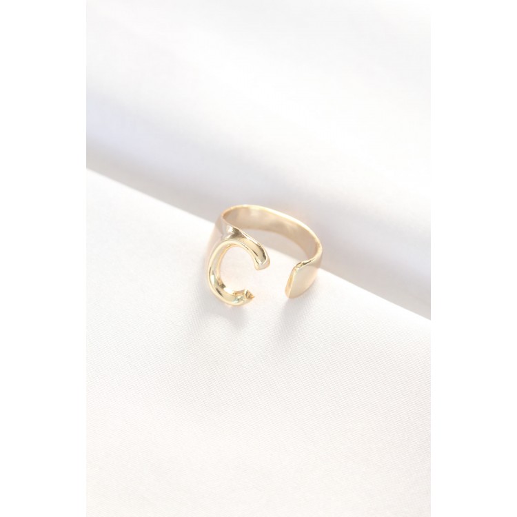 Gold-Tone Adjustable Ring with C Letter - TJ-BYK3150