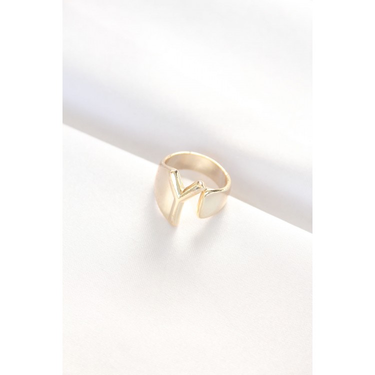Y-Shaped Gold Color Adjustable Ring - TJ-BYK3151