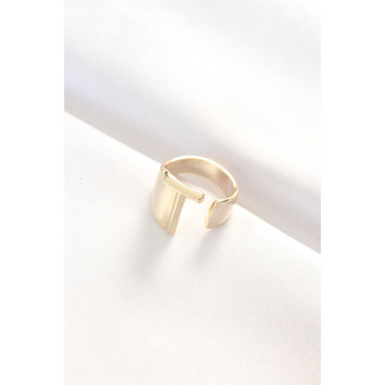 Gold-Tone Adjustable Ring with T Letter - TJ-BYK3158