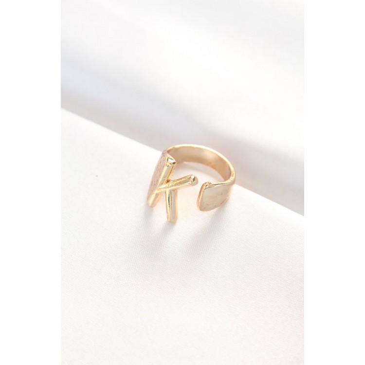 Gold-Tone Adjustable Ring with K Letter - TJ-BYK3159