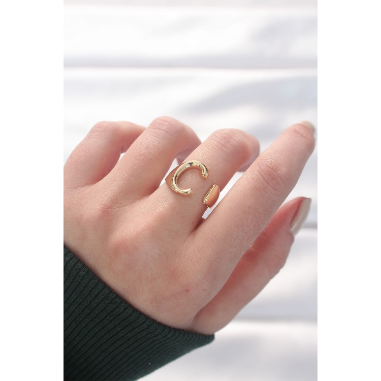 Gold-Tone Adjustable Ring with C Letter - TJ-BYK3150