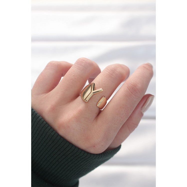 Y-Shaped Gold Color Adjustable Ring - TJ-BYK3151 Y-Shaped Gold Color Adjustable Ring - TJ-BYK3151
