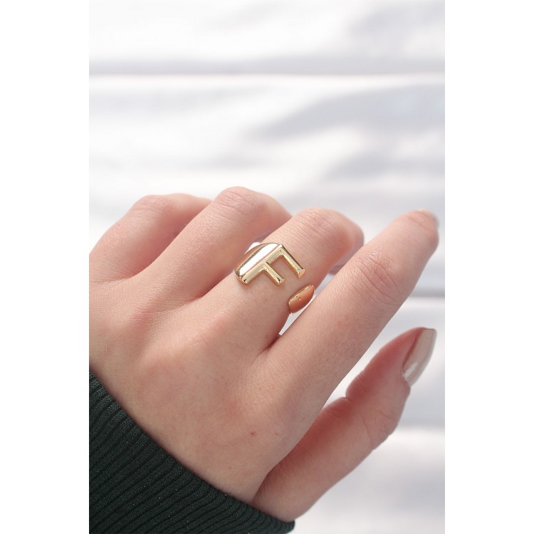 Gold-Tone Adjustable Ring with F Letter - TJ-BYK3154