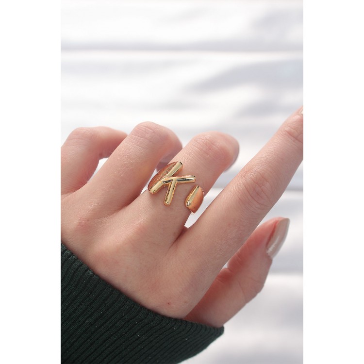 Gold-Tone Adjustable Ring with K Letter - TJ-BYK3159
