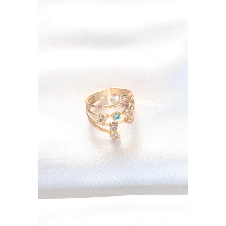 Gold Color Adjustable Ring with Colored Zircon Stones - TJ-BYK3128