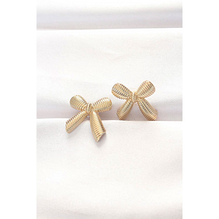 Gold-Colored Bow Earrings - TJ-BKP8881 Gold-Colored Bow Earrings - TJ-BKP8881