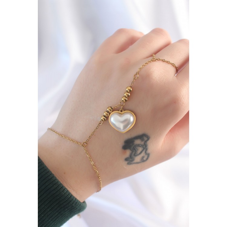 316L Steel Gold Color White Bubble Heart Design Shahmeran - TJ-SN576