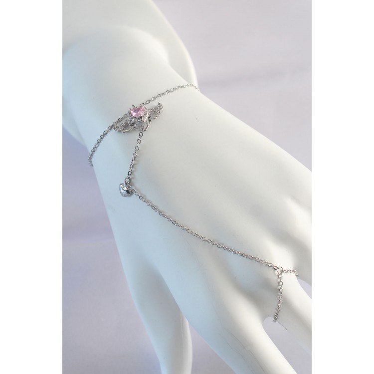 316L Steel Silver Color Pink Zircon Stone Winged Heart Model Shahmeran - TJ-SN584 316L Steel Silver Color Pink Zircon Stone Winged Heart Model Shahmeran - TJ-SN584