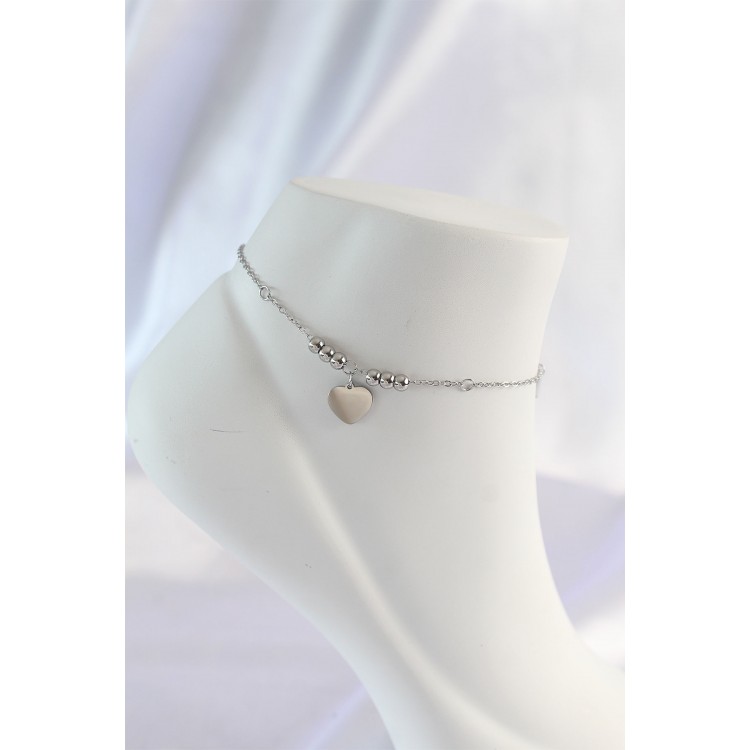 316L Stainless Steel Silver Color Zircon Stone Detail Heart-Shaped Anklet - TJ-HH1578