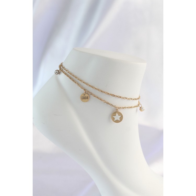 316L Steel Gold Color Zircon Stone Detail Star Anklet - TJ-HH1582 316L Steel Gold Color Zircon Stone Detail Star Anklet - TJ-HH1582