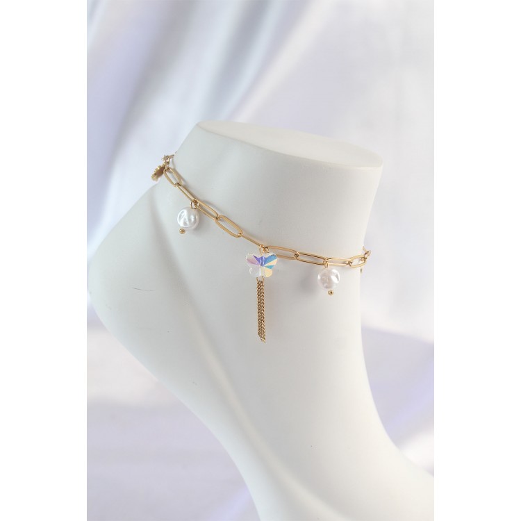 316L Stainless Steel Gold Color Dangling Butterfly Anklet - TJ-HH1586 316L Stainless Steel Gold Color Dangling Butterfly Anklet - TJ-HH1586
