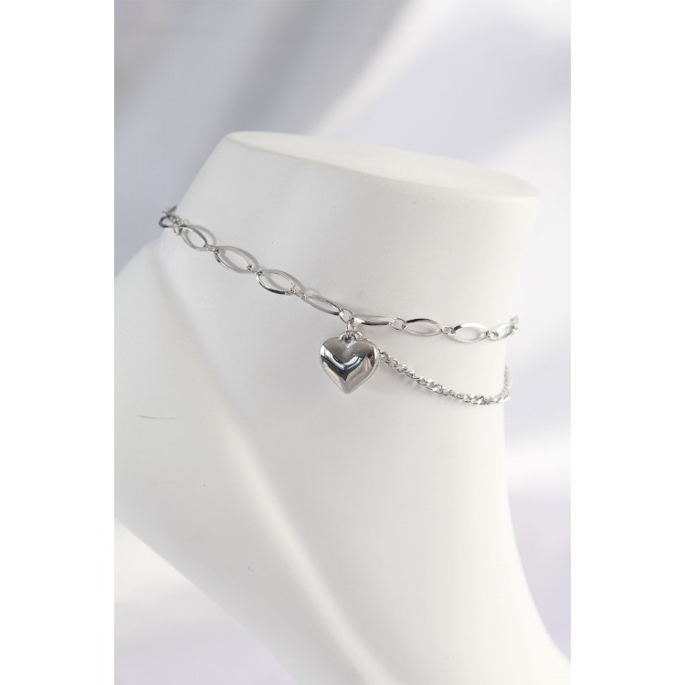 316L Stainless Steel Silver Heart Design Anklet - TJ-HH1594