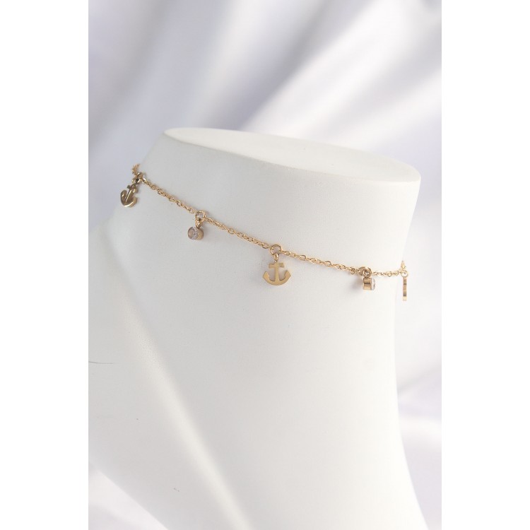 316L Çelik Gold Renk Zirkon Taşlı Minimal Çapa Tasarımlı Halhal - TJ-HH1605 316L Çelik Gold Renk Zirkon Taşlı Minimal Çapa Tasarımlı Halhal - TJ-HH1605