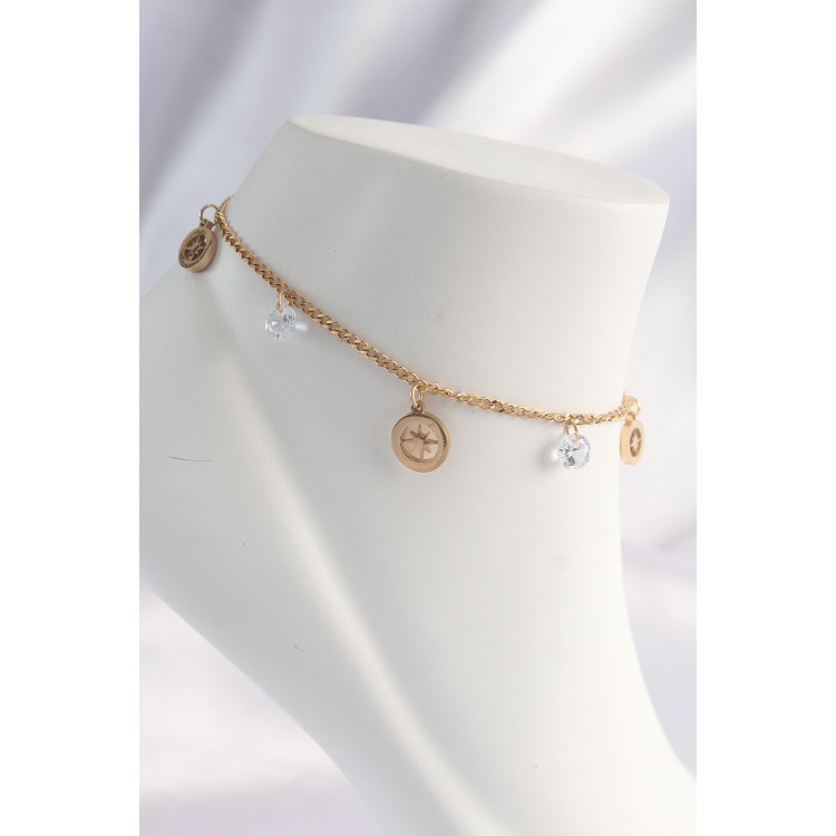 316L Steel Gold Color Zircon Stone Star Anklet - TJ-HH1620 316L Steel Gold Color Zircon Stone Star Anklet - TJ-HH1620