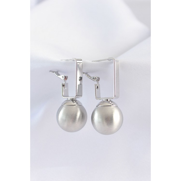 Rice Silver Color Rectangular Detail Oval Earrings - TJ-BKP8914 Rice Silver Color Rectangular Detail Oval Earrings - TJ-BKP8914