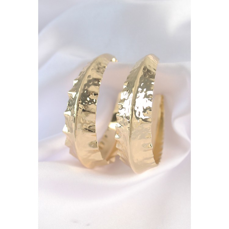 Gold-Colored Rice Leaf Pattern Hoop Earrings - TJ-BKP8921