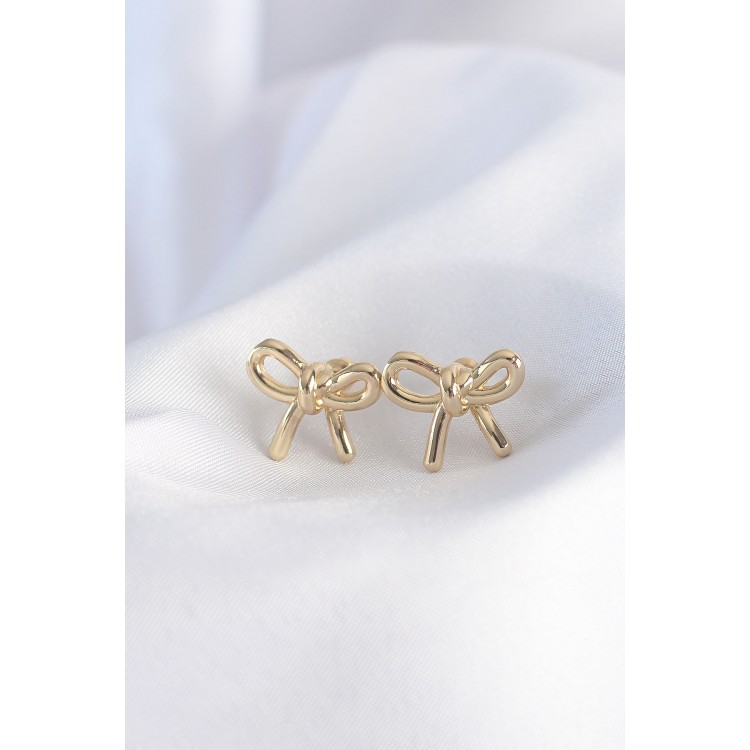 Gold-Colored Minimalist Bow Earrings - TJ-BKP8928 Gold-Colored Minimalist Bow Earrings - TJ-BKP8928