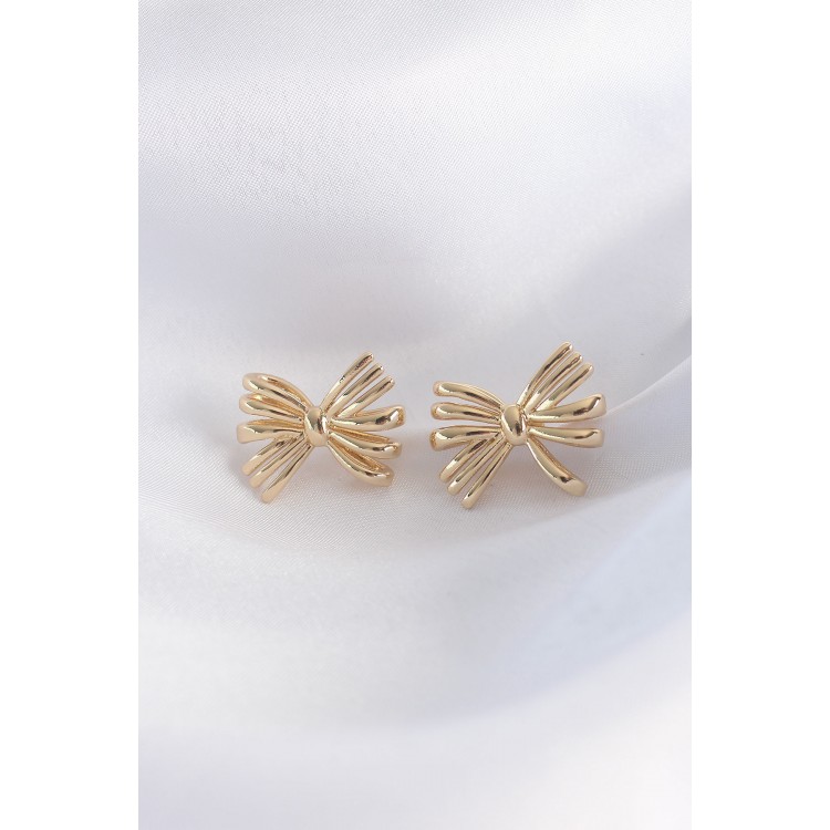 Gold-Colored Bow Earrings - TJ-BKP8930 Gold-Colored Bow Earrings - TJ-BKP8930