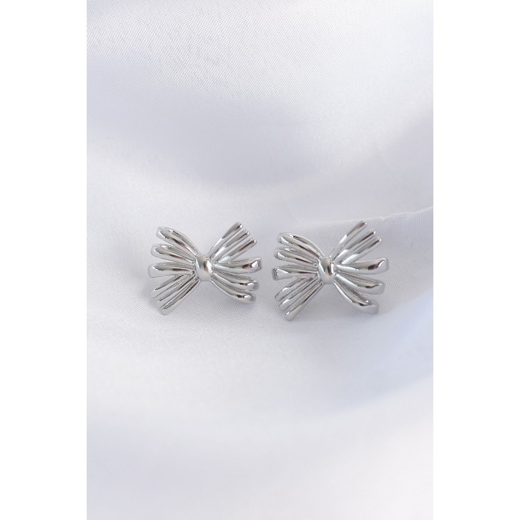 Silver-Colored Rice-Shaped Bow Earrings - TJ-BKP8931