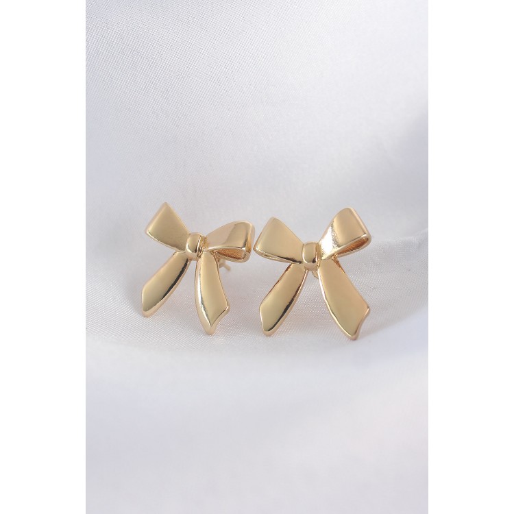 Gold-Colored Flat Plate Bow Earrings - TJ-BKP8936