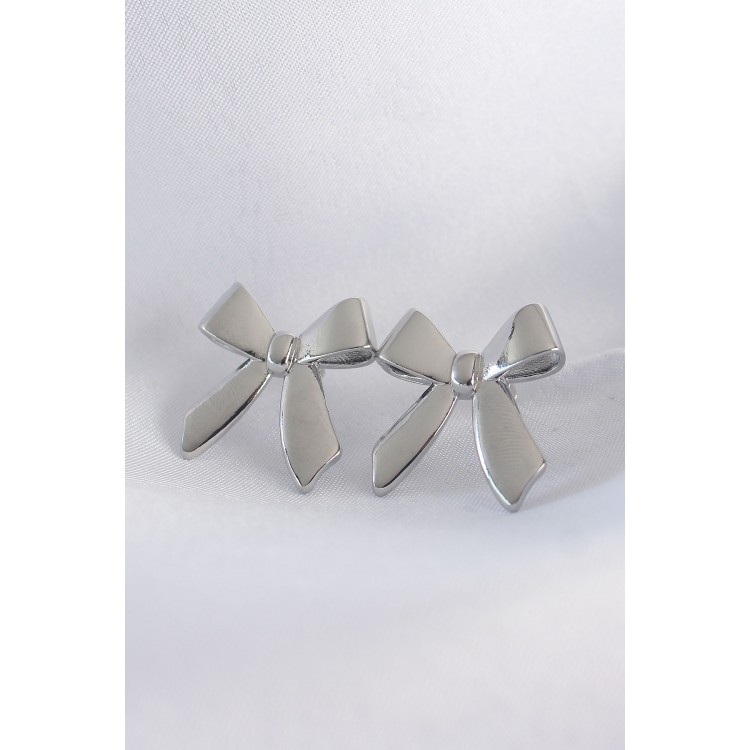 Rice Silver Color Flat Plate Bow Earrings - TJ-BKP8937 Rice Silver Color Flat Plate Bow Earrings - TJ-BKP8937