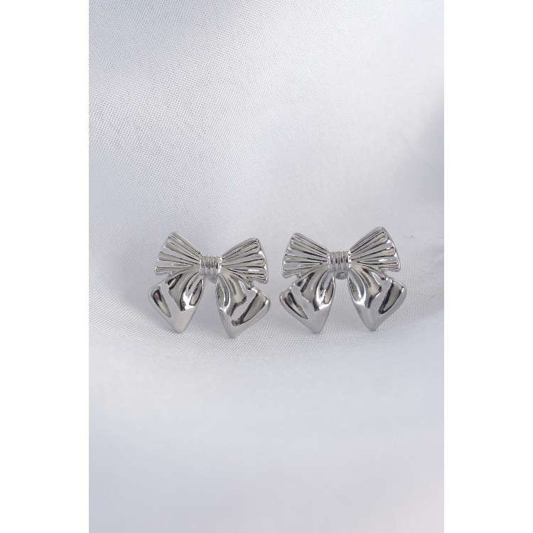 Silver-Colored Rice-Shaped Bow Earrings - TJ-BKP8943