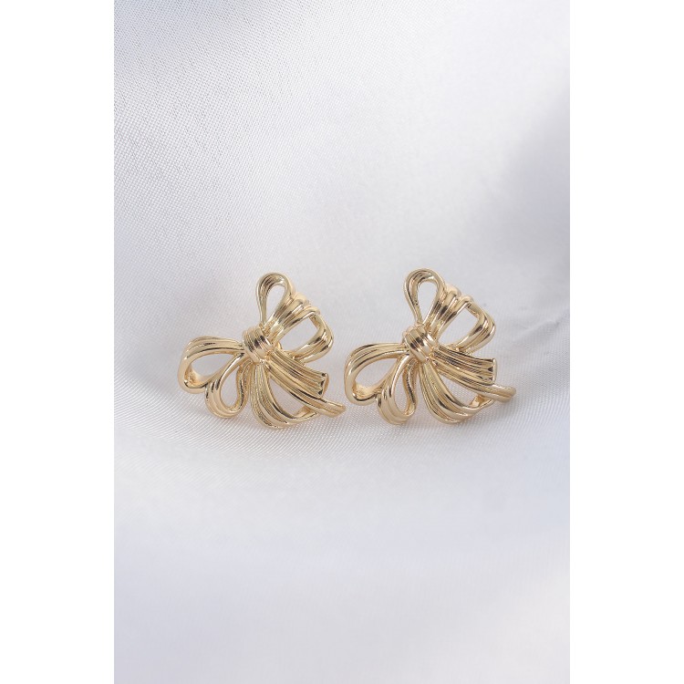 Gold-Colored Bow Earrings - TJ-BKP8944 Gold-Colored Bow Earrings - TJ-BKP8944