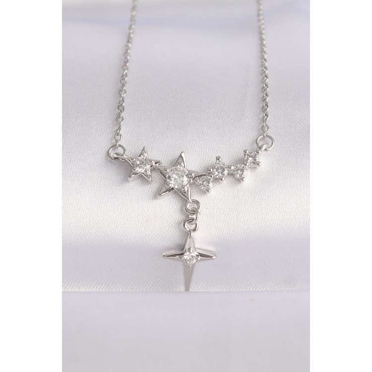 316L Stainless Steel Chain Silver Color Zircon Stone Star Necklace - TJ-BKO8610