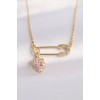316L Stainless Steel Chain Gold-Tone Zircon Stone Heart Detail Hook Pin Design Necklace - TJ-BKO8620