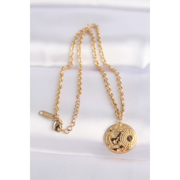 316L Stainless Steel Chain Gold-Tone Oval Pattern Necklace - TJ-BKO8634