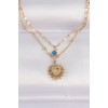 316L Stainless Steel Chain Gold-Tone Evil Eye Bead Detail Heart Sun Pendant - TJ-BKO8636