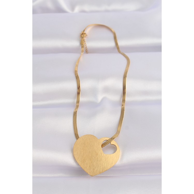 316L Stainless Steel Italian Chain Gold Color Flat Plate Heart Necklace - TJ-BKO8637