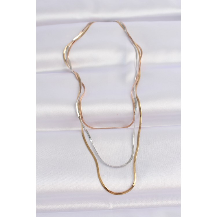 316L Stainless Steel 3-Color Italian Chain Multi-Strand Necklace - TJ-BKO8641