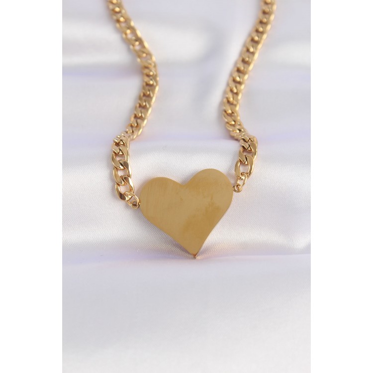 316L Stainless Steel Chain Gold-Plated Flat Plate Heart Necklace - TJ-BKO8642