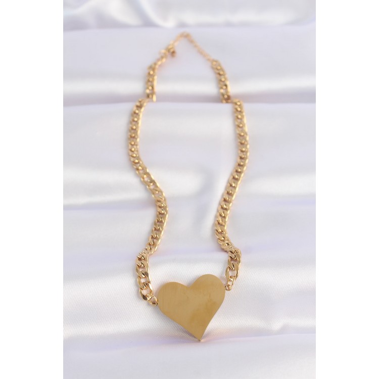 316L Stainless Steel Chain Gold-Plated Flat Plate Heart Necklace - TJ-BKO8642