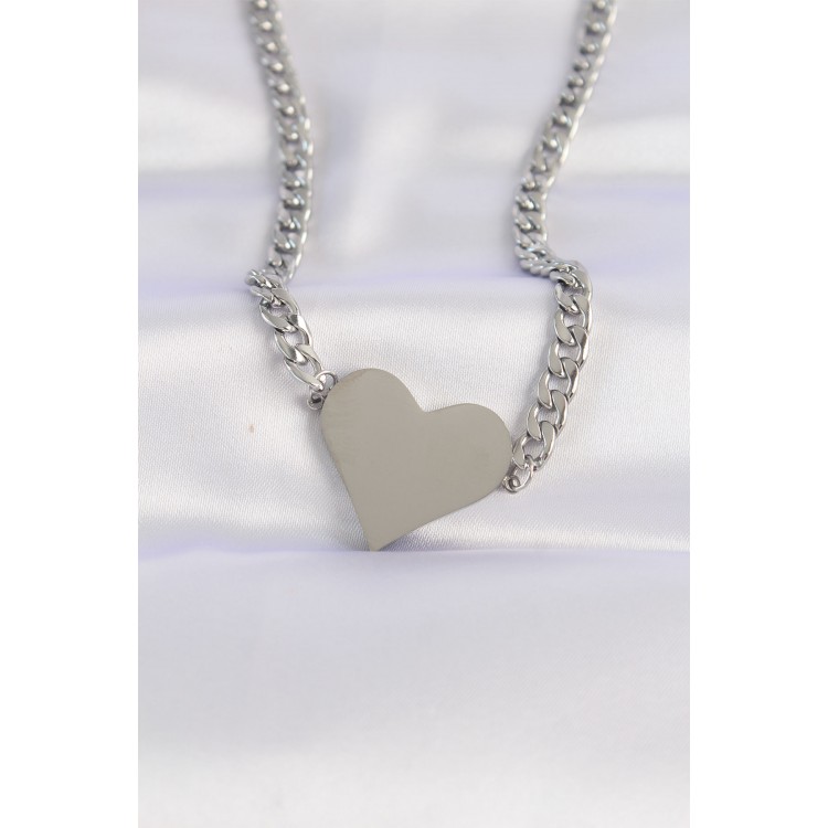 316L Stainless Steel Chain Silver Color Flat Plate Heart Necklace - TJ-BKO8643