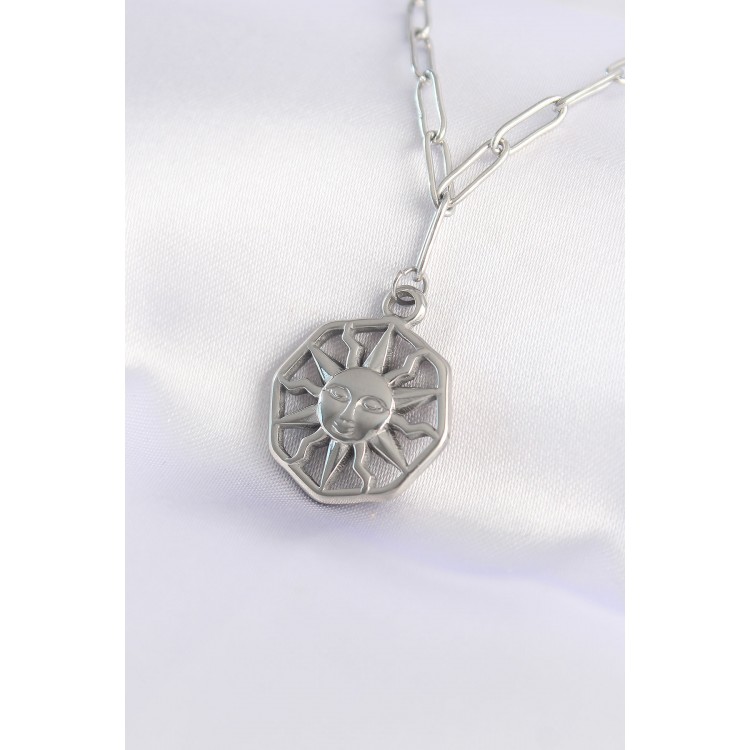 316L Stainless Steel Chain Silver Color Sun Pendant - TJ-BKO8645