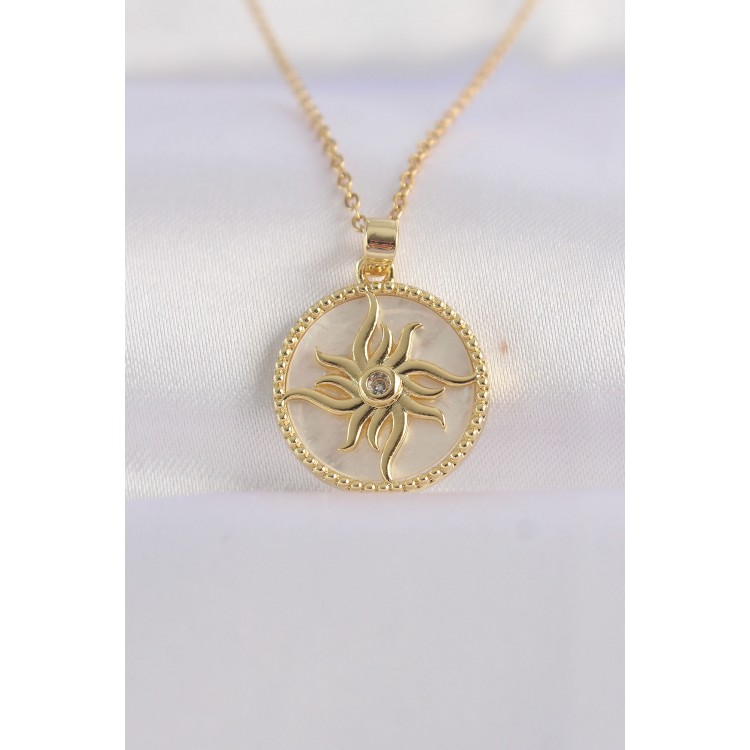 316L Steel Chain Gold Color Zircon Stone Oval Design Sun Necklace - TJ-BKO8653