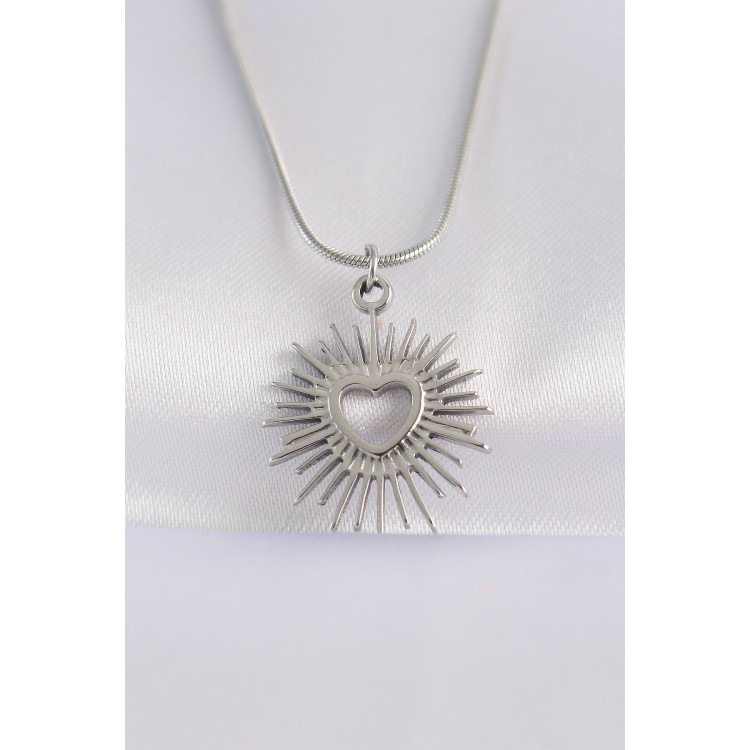 316L Stainless Steel Chain Silver-Colored Heart Sun Design Necklace - TJ-BKO8658
