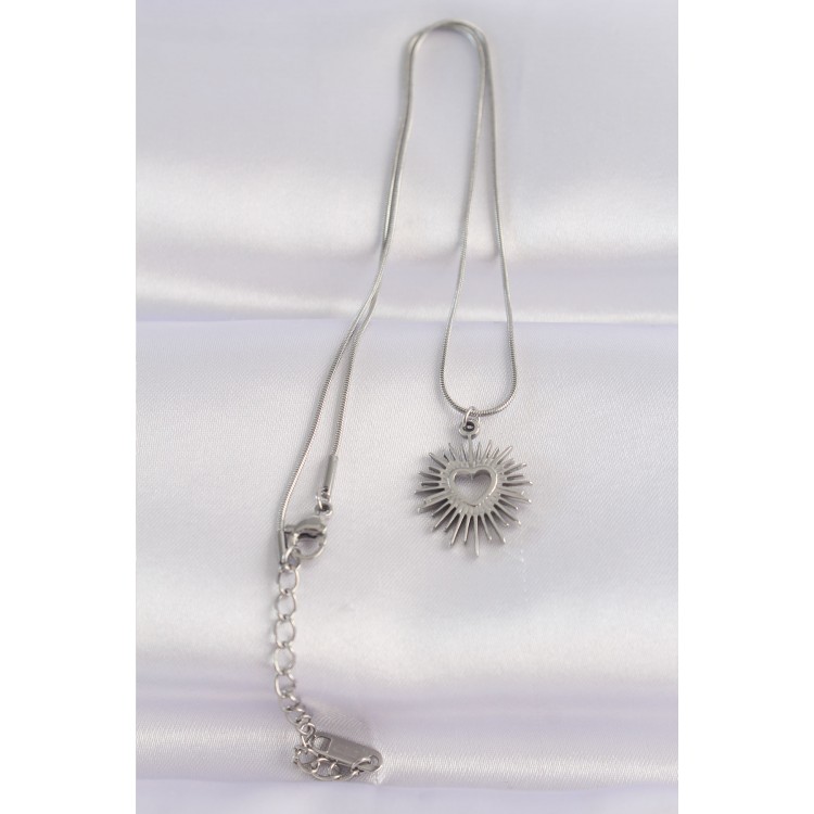 316L Stainless Steel Chain Silver-Colored Heart Sun Design Necklace - TJ-BKO8658